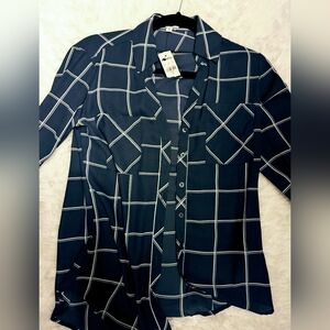 Express Blue and White Plaid Shirt Xs
